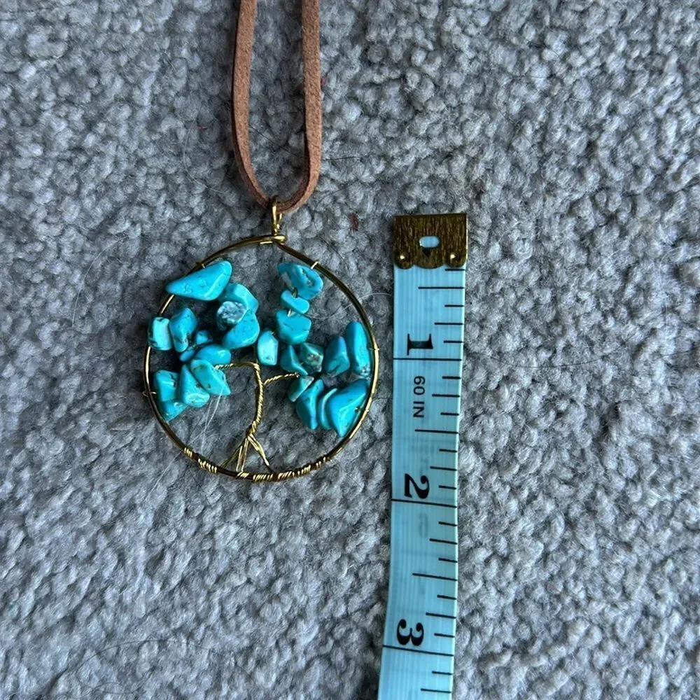 Turquoise “Tree of Life” Leather Necklace